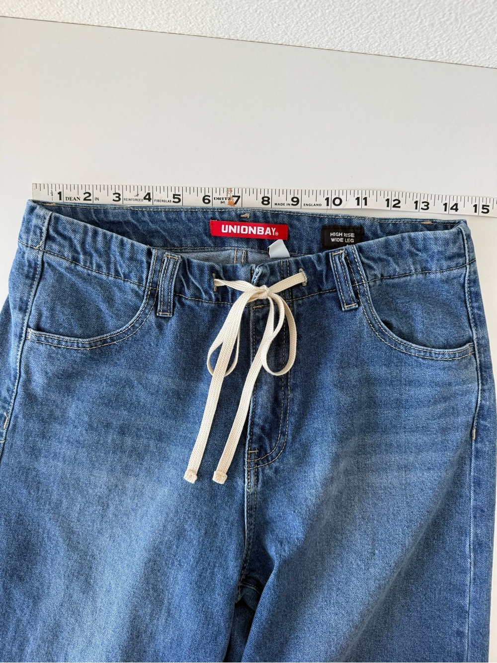 UNIONBAY Soleil Tie-Waist High Rise Wide Leg Denim Jeans Size 9/29W Medium Wash - Picture 12 of 15